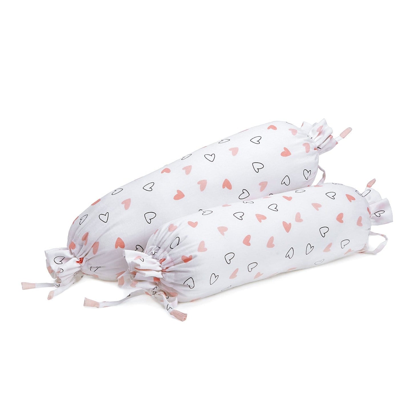 Pink Hearts Bolster  Pillow Set 1 Pcs