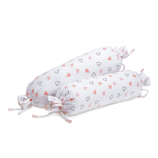 Pink Hearts Bolster  Pillow Set 1 Pcs